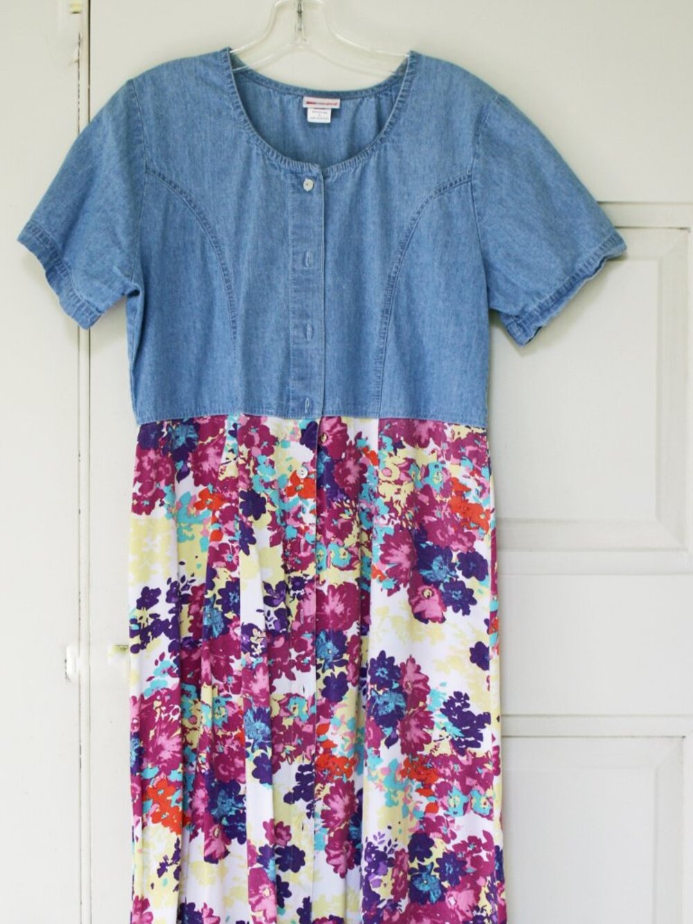 Denim Top Floral Midi Dress Women's